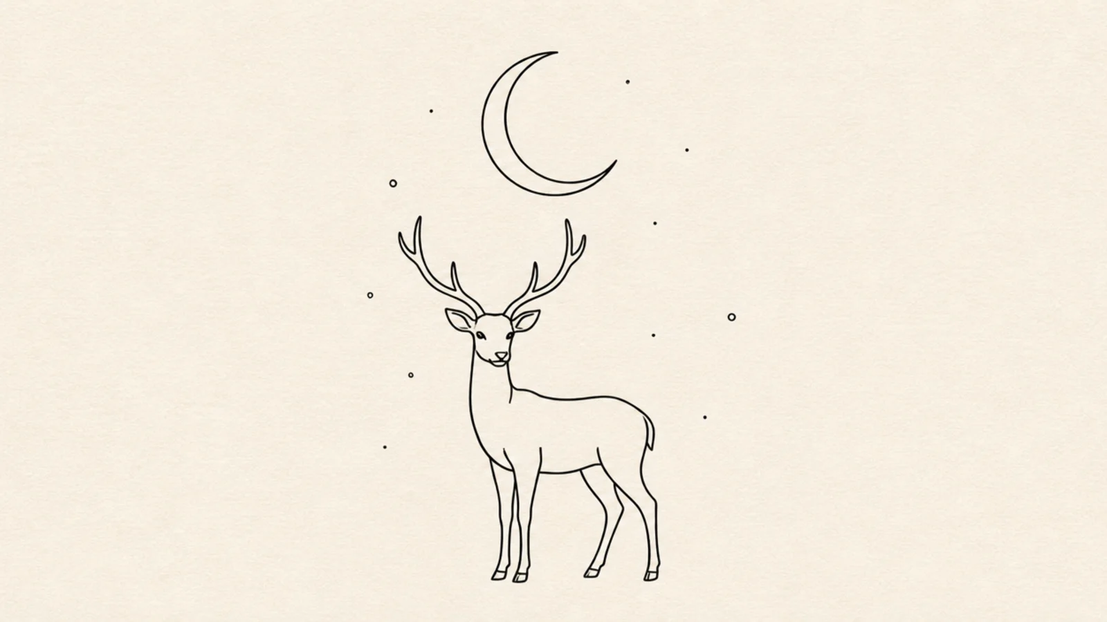A minimalist deer beneath a simple line crescent moon