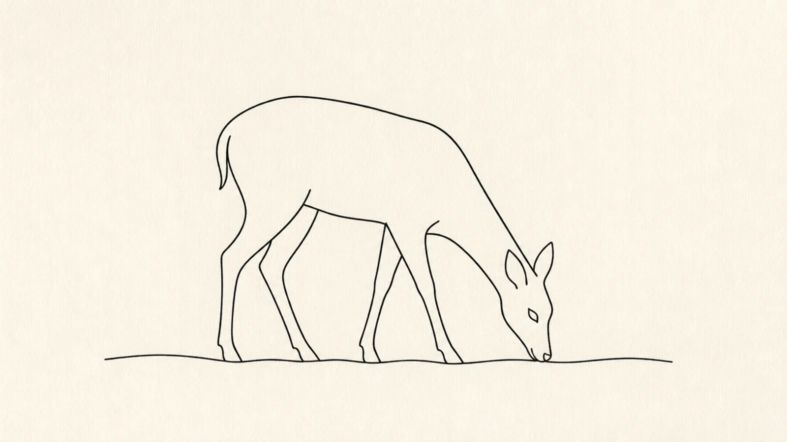 A minimalist deer grazing with head lowered in clean line