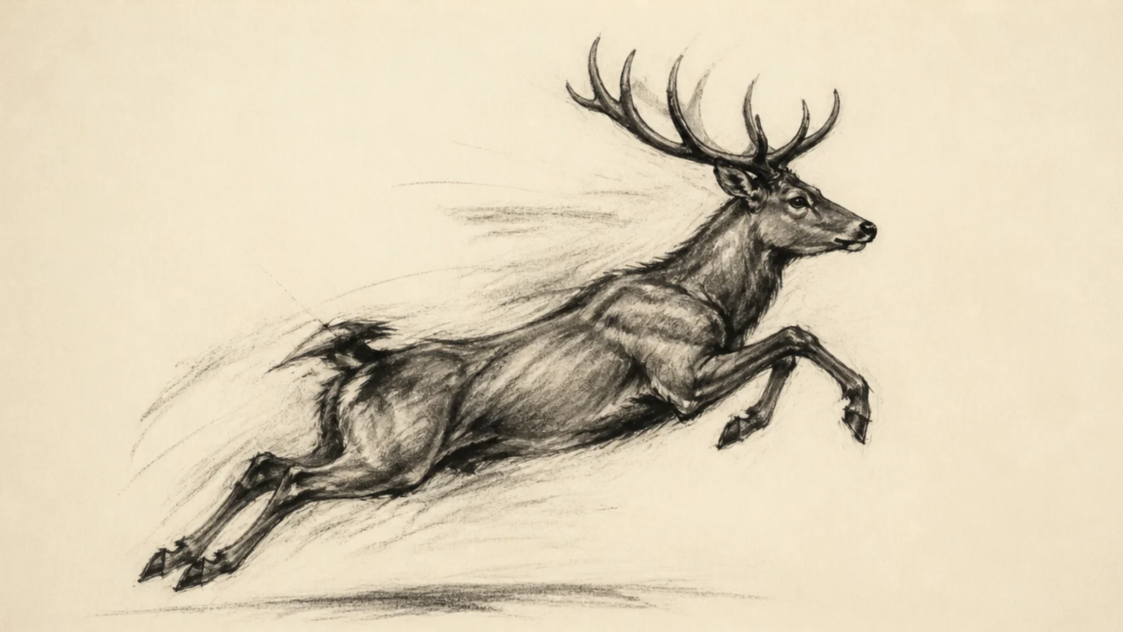 A fast expressive charcoal gesture of a leaping deer