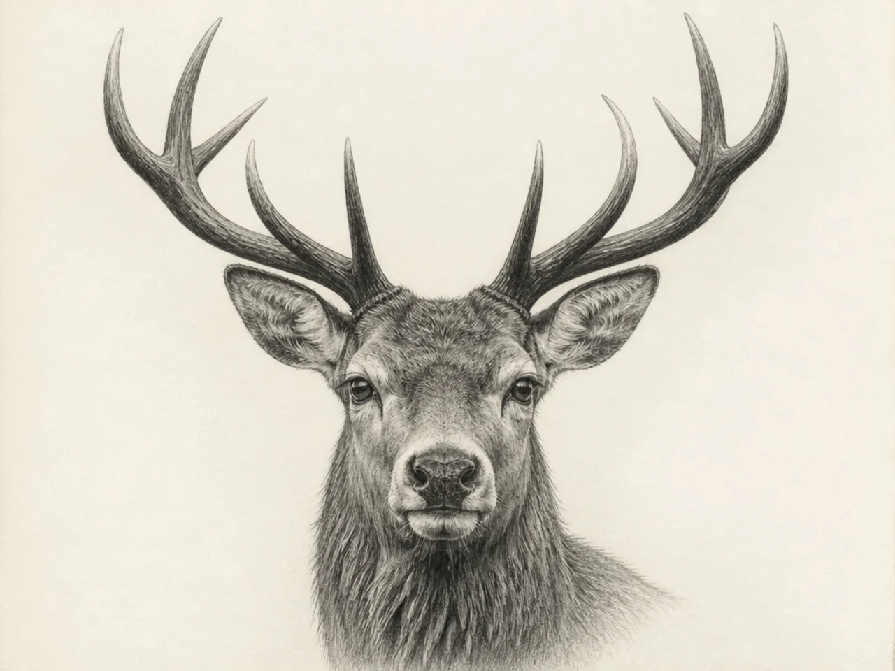 A deer portrait combining charcoal darks with pencil detail