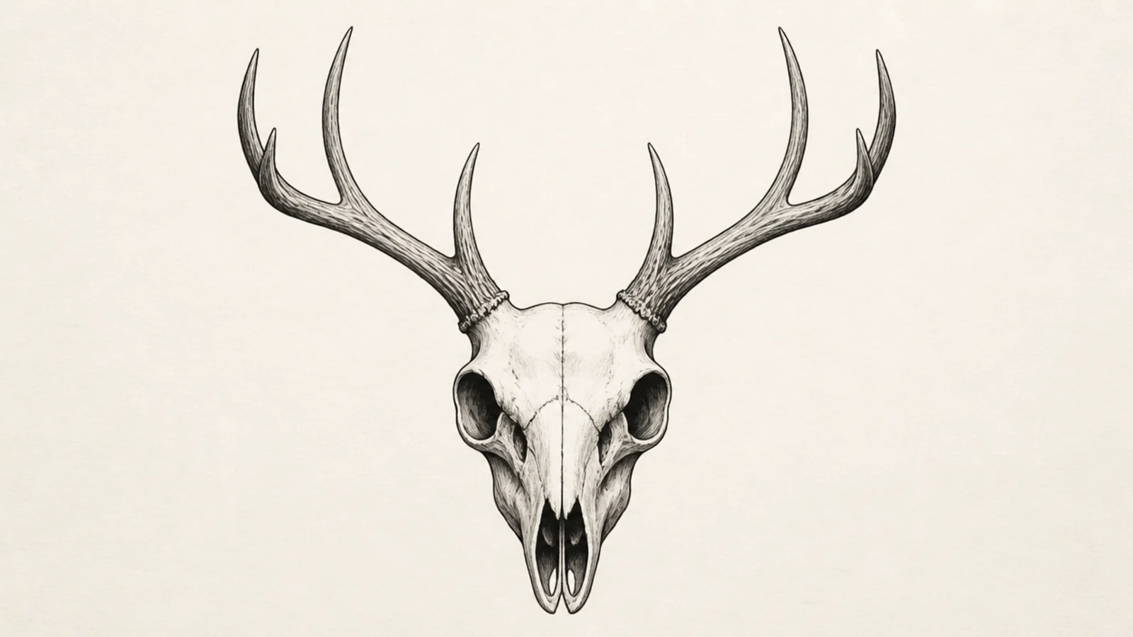 A moody heavily shaded deer skull with deep shadows in the sockets