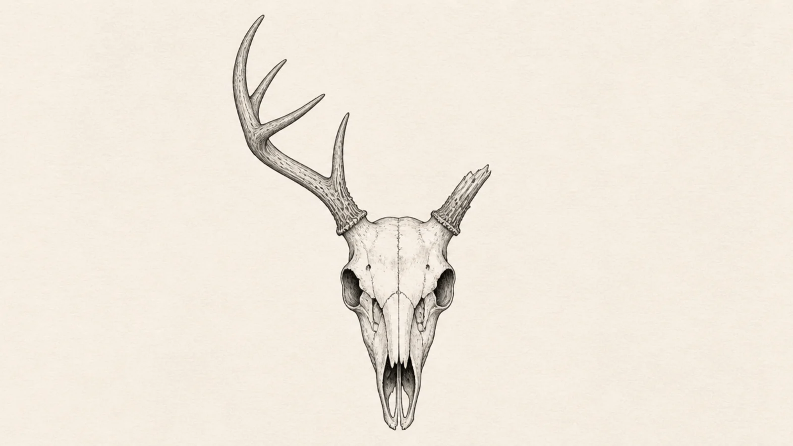 A weathered deer skull fragment with only one antler remaining