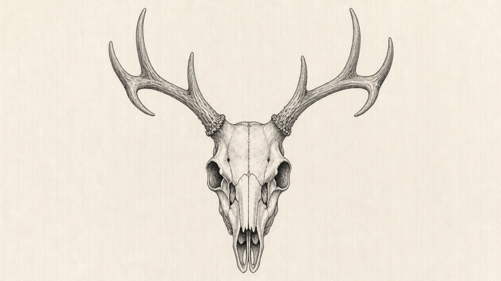 A detailed deer skull drawn like a vintage natural-history illustration