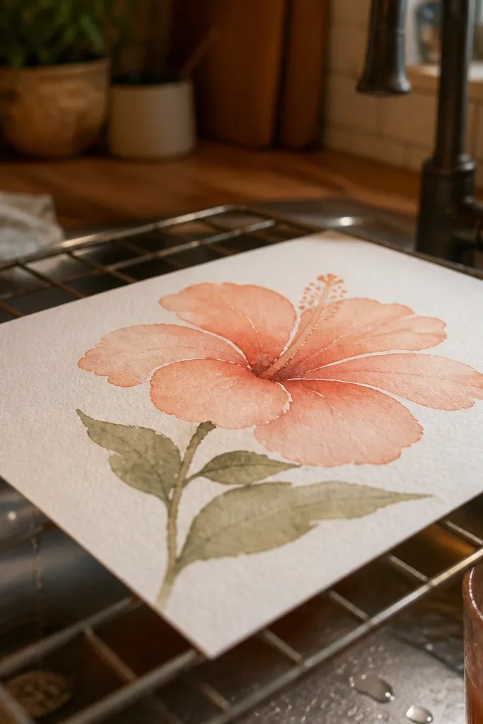 Peach watercolor hibiscus with pale outer edges and smooth gradients