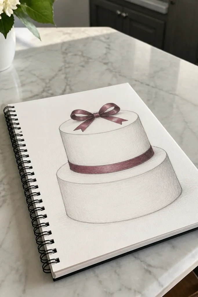Two-tier cake with straight smooth sides and a simple ribbon border.