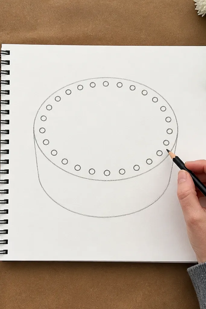 Round cake with a polka dot sprinkle band around the top rim.
