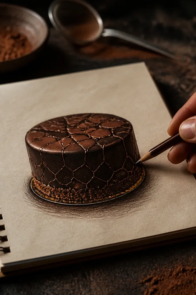 Mini cake covered in chocolate with crackle lines on the surface.