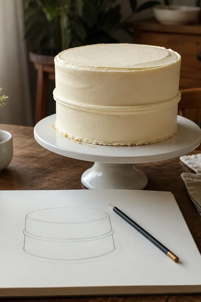 Simple round cake outline with two curved frosting ridges on top