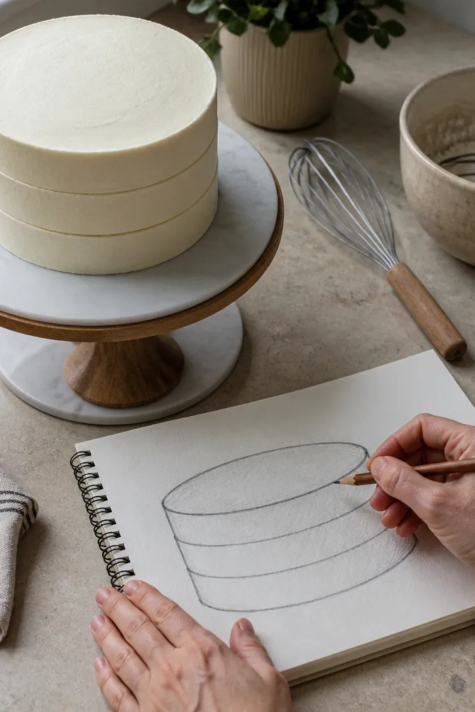 Three stacked cake layers with even band thickness and simple side outlines