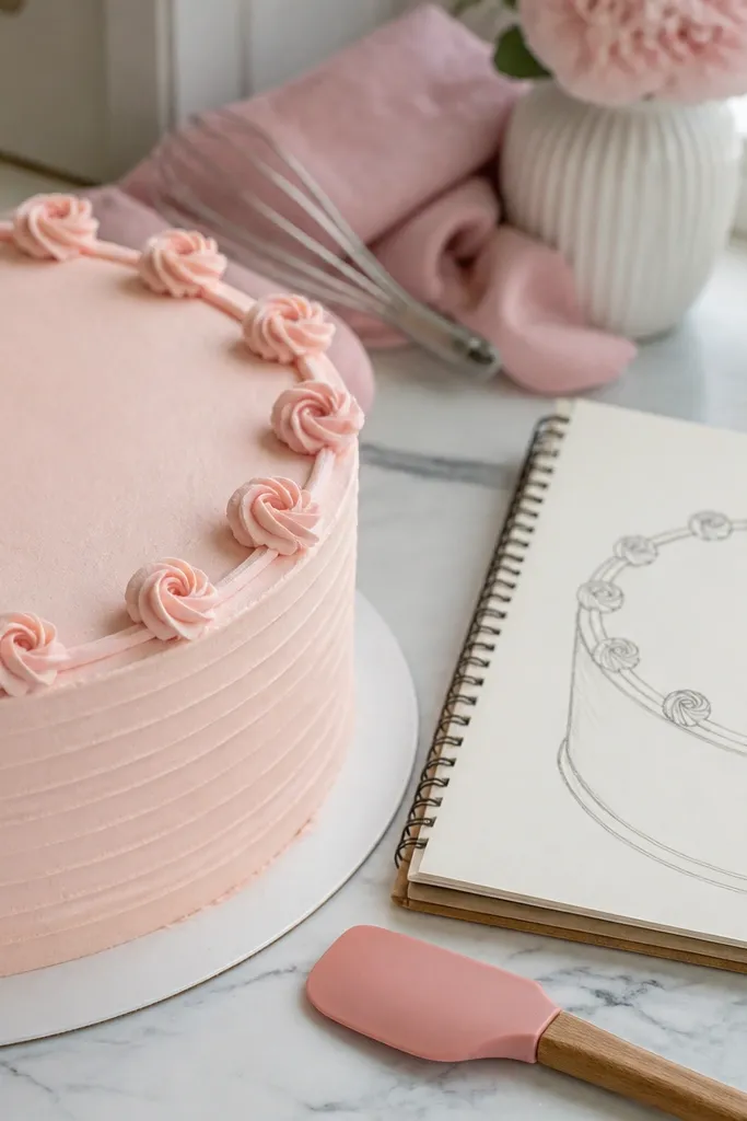 Cake top edge decorated with small rosette-like dots