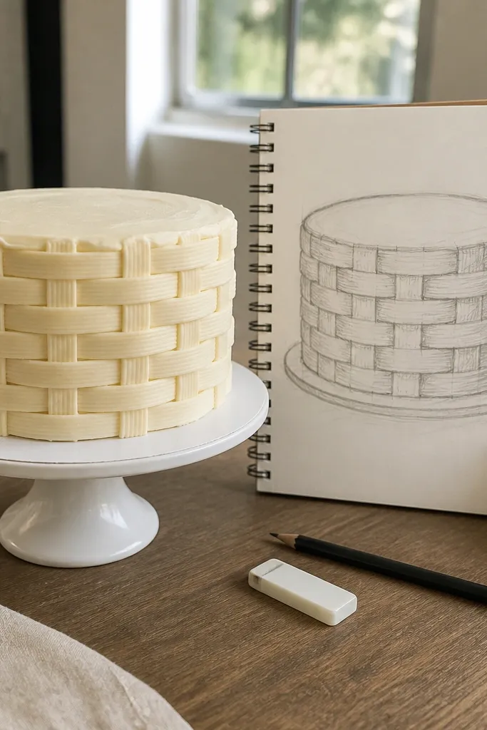 Cake side with simple basket weave pattern lines