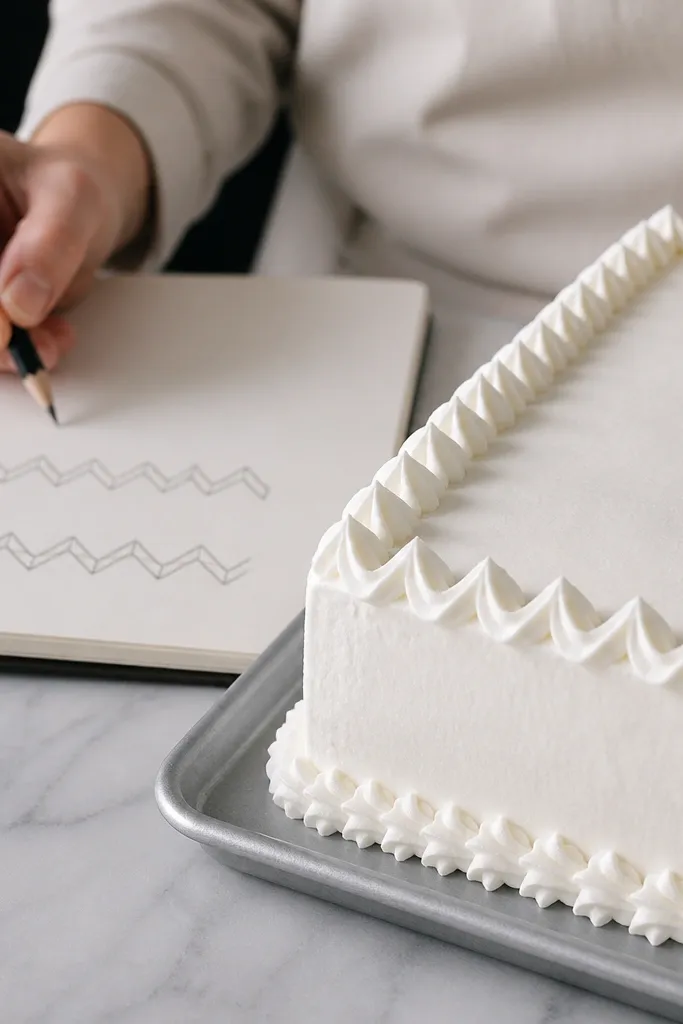 Cake top edge with a zigzag piped frosting border