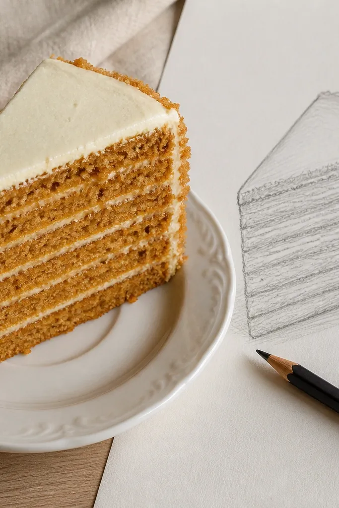 Single cake slice showing three crumb layers with clean lines