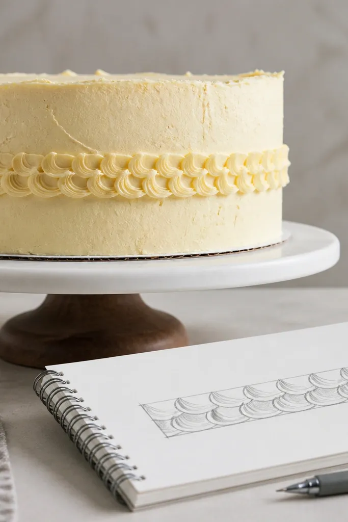 Cake side with horizontal ruffle frosting bands