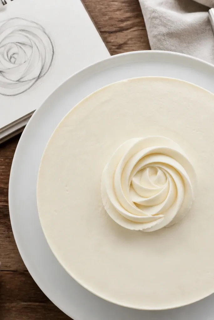 Round cake top with one rosette swirl in the center