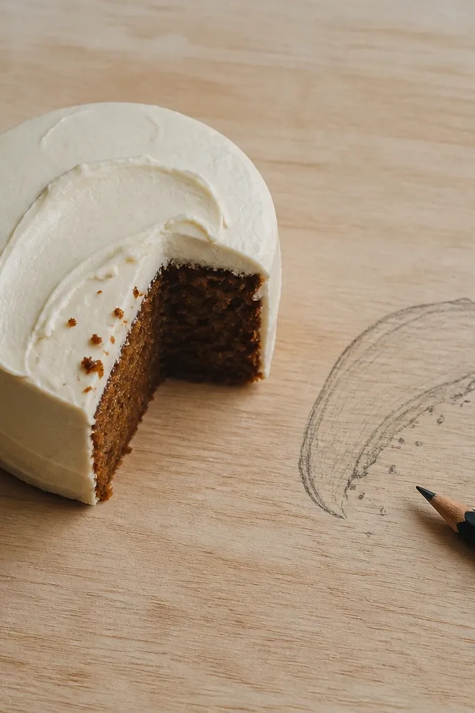Minimal cake with a frosting smear top and small crumb dots
