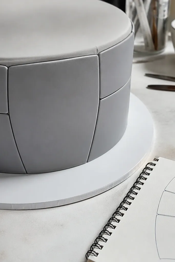 Cake side with a fondant panel shape and a couple of seam lines