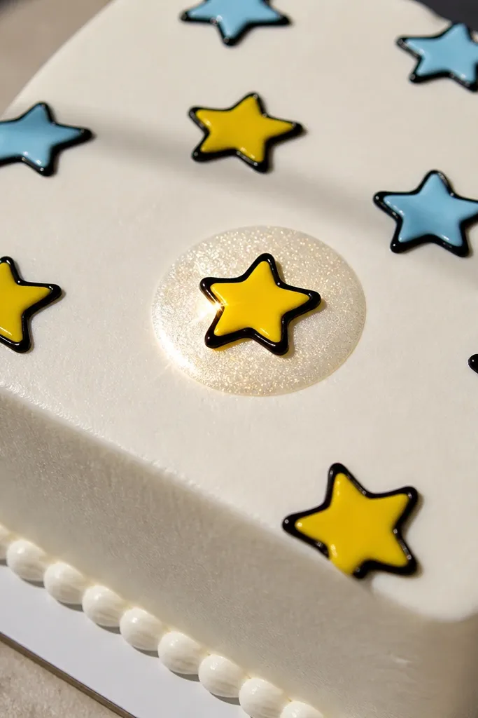 Frosting stars scattered with one larger glow dot in the center