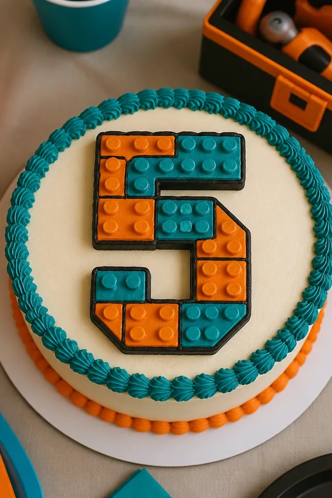 Large number made of block shapes with small lines and dots