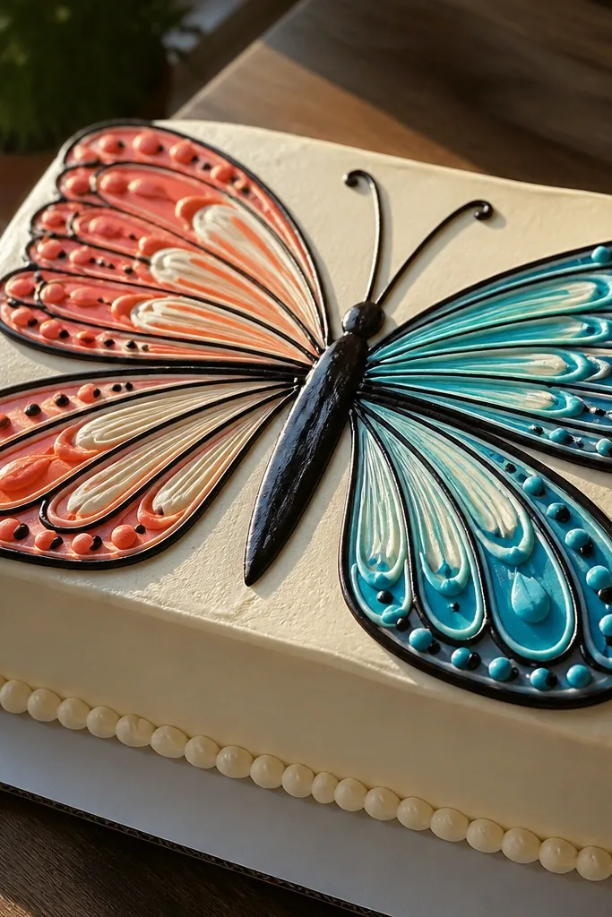 Symmetrical butterfly wings drawn with sweeping lines and dots