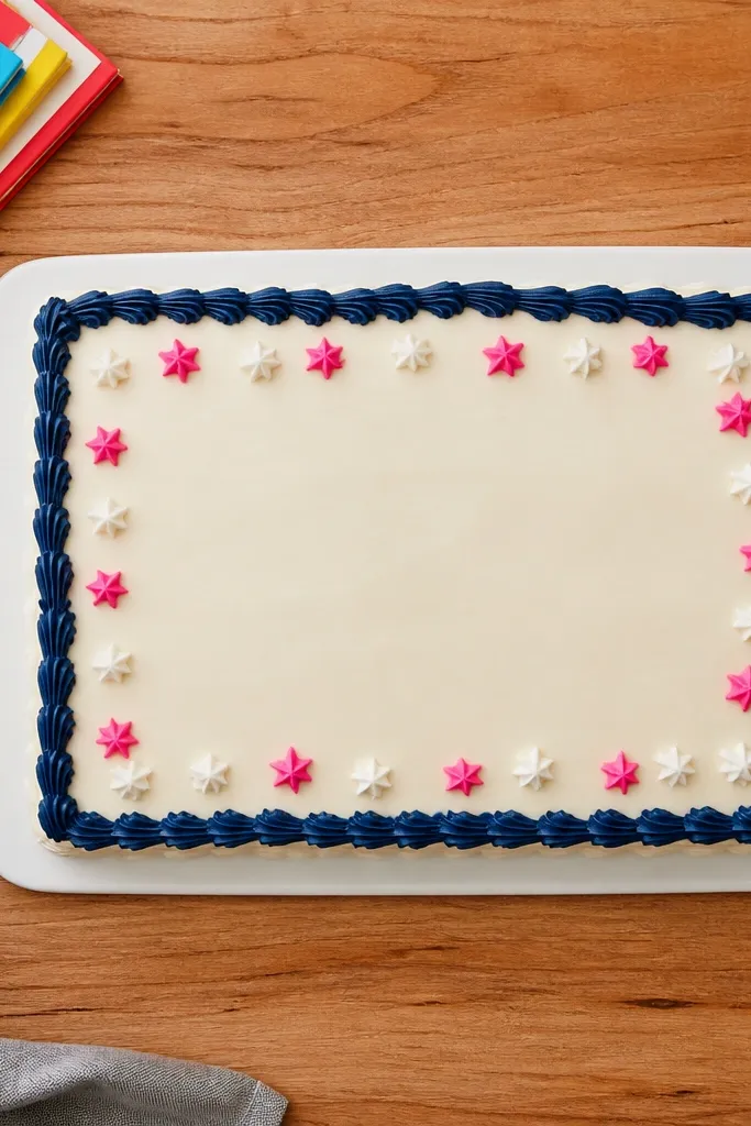 Rectangular border like a bookmark with small star accents on cake