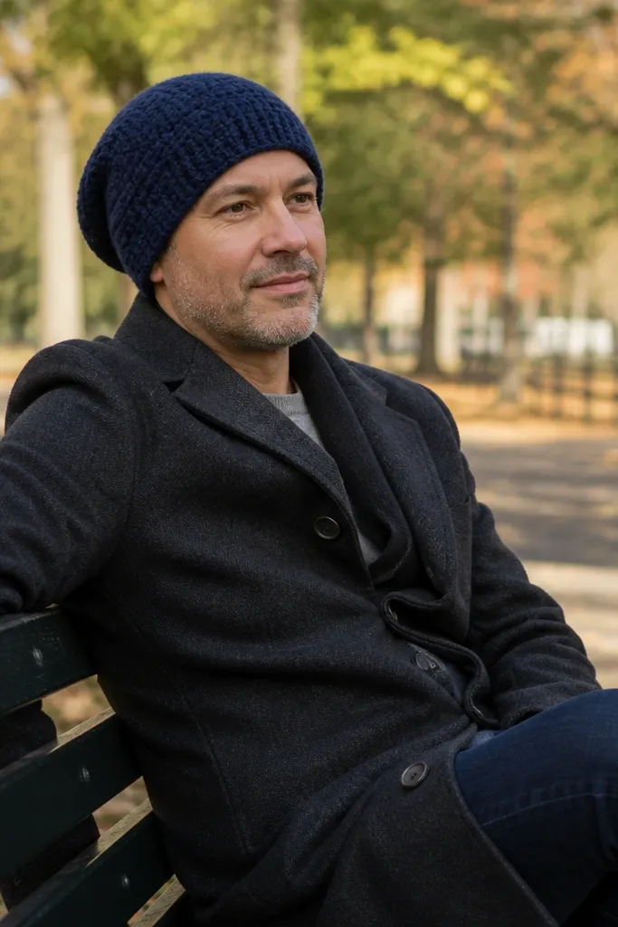 A slouchy crochet beanie in charcoal with a fold-up brim and soft texture