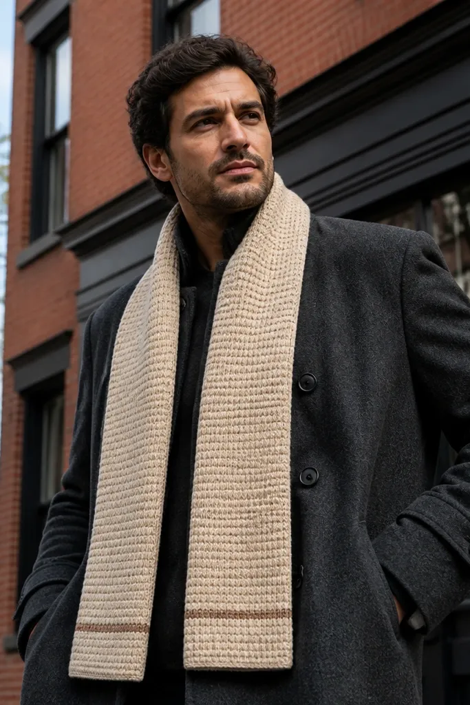 Cream scarf with alternating rows of slightly different texture bands