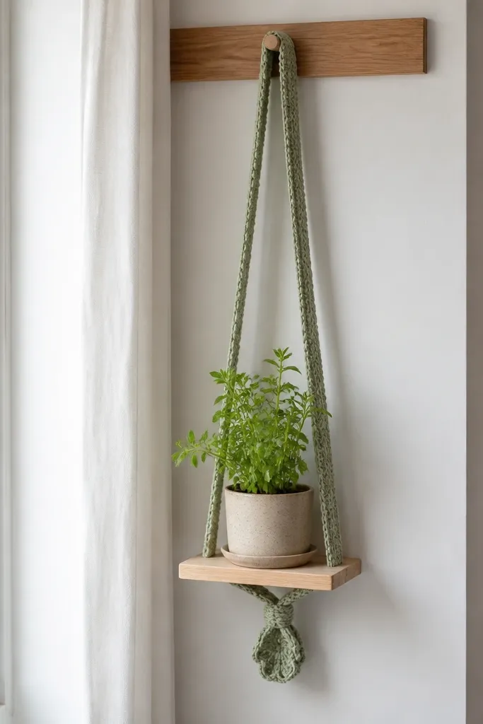 Thin crochet plant hanger strap with a small loop for hanging