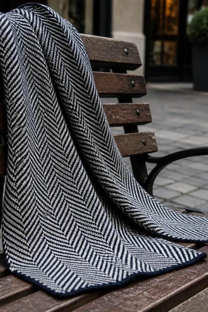 Cream and rust scarf with diagonal stripe texture and a clean border
