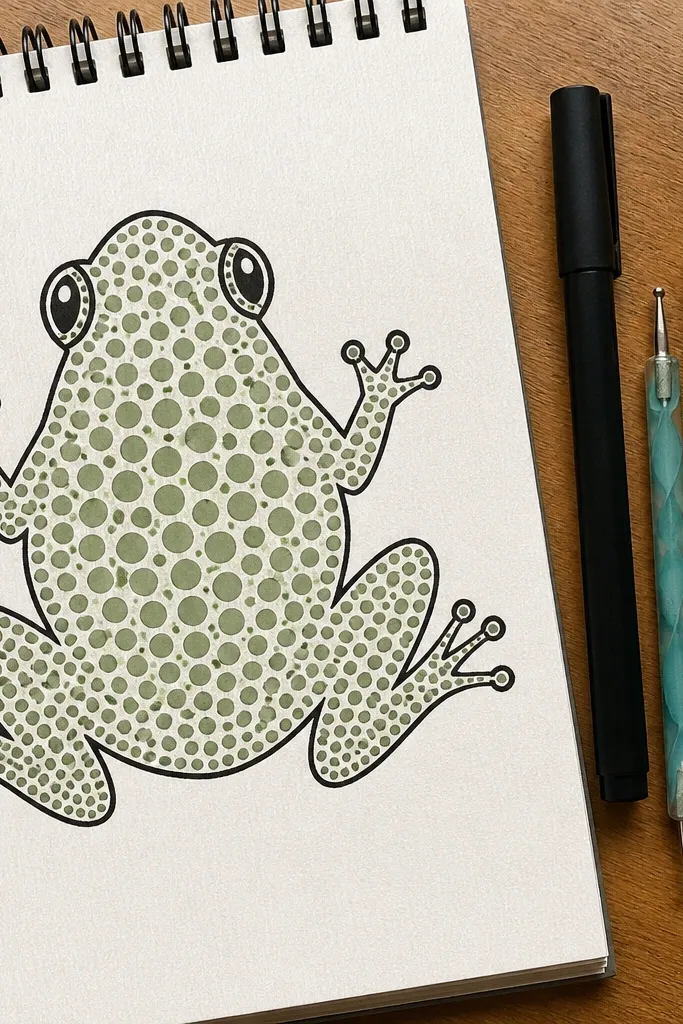 A frog body covered in evenly spaced polka dots