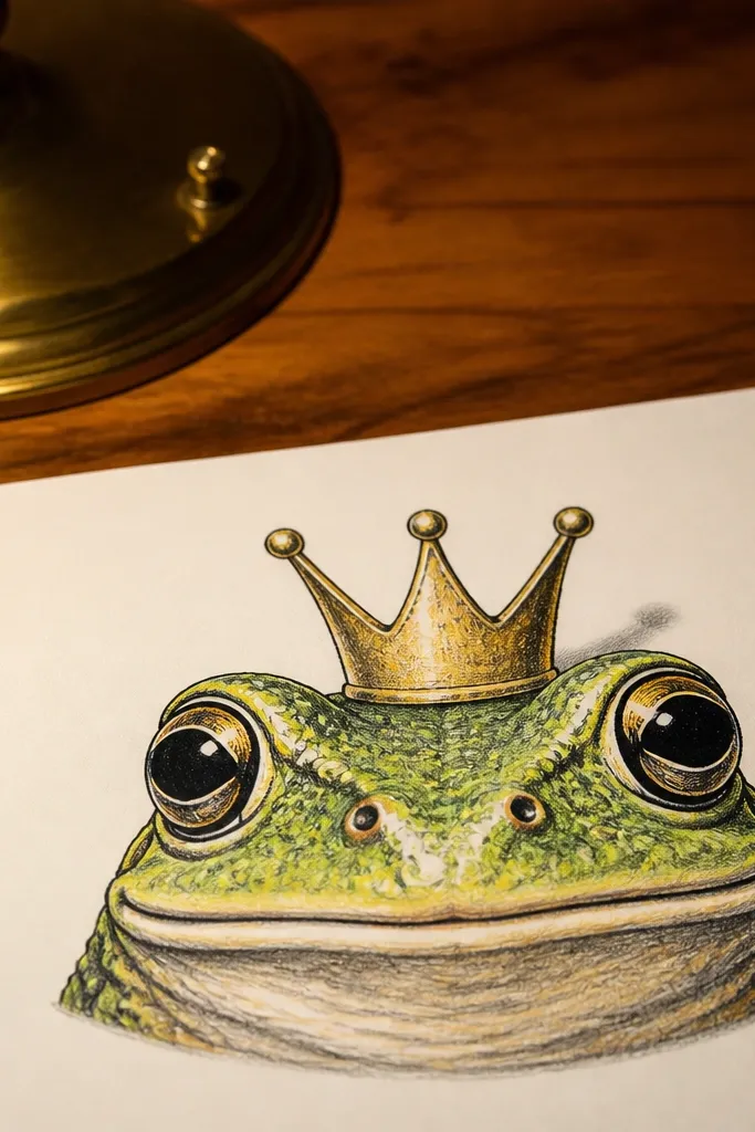 Cute frog head with a small crown on top