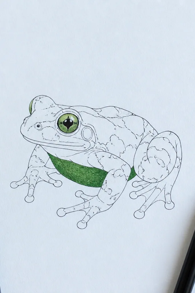 Simple line-drawn frog with only one colored accent on the eye area
