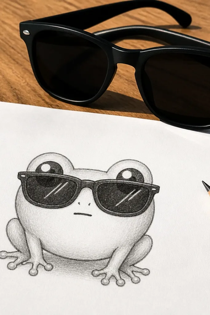Frog face with sunglasses and a small smile