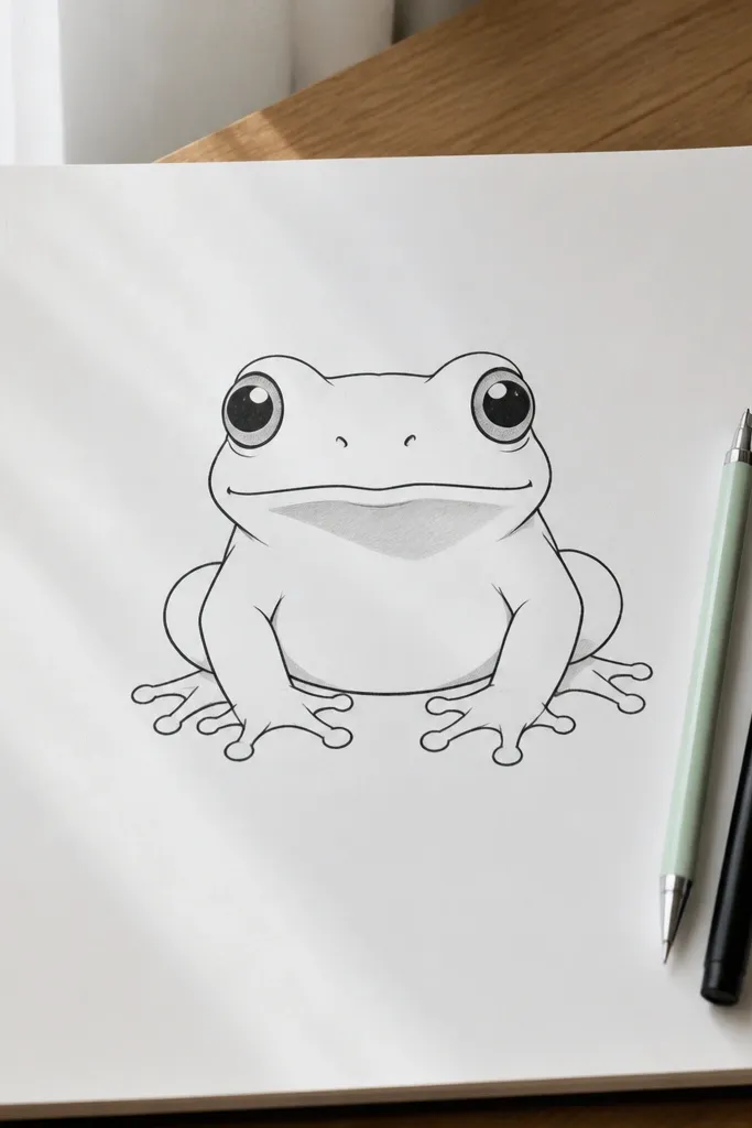Frog face with a clear shadow shape under the chin