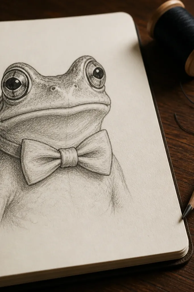 Frog neck with a small bow tie and big eyes