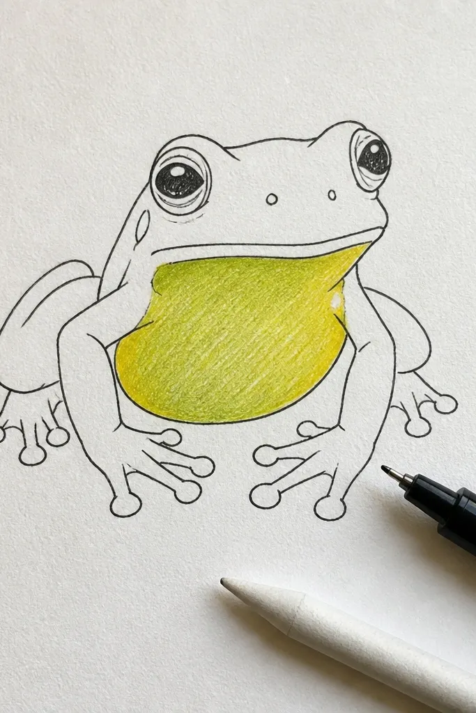 Frog with one clean colored patch on the belly and crisp outlines