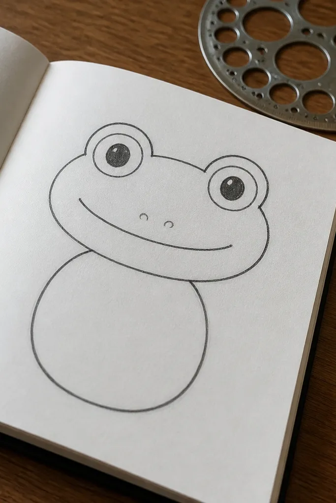 Simple frog face with two big circles as eyes and a curved smile