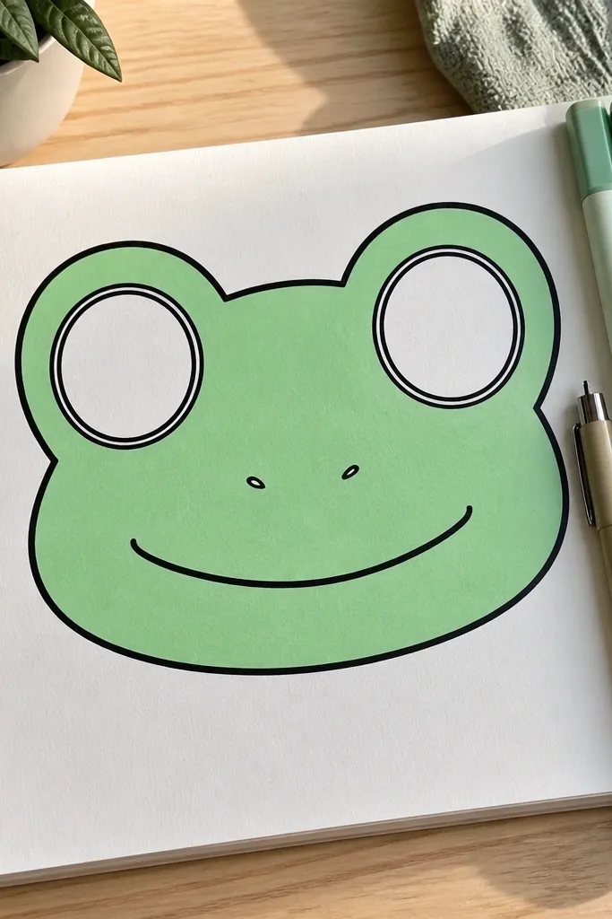 Frog face like a mask with two huge eyes and a simple smile