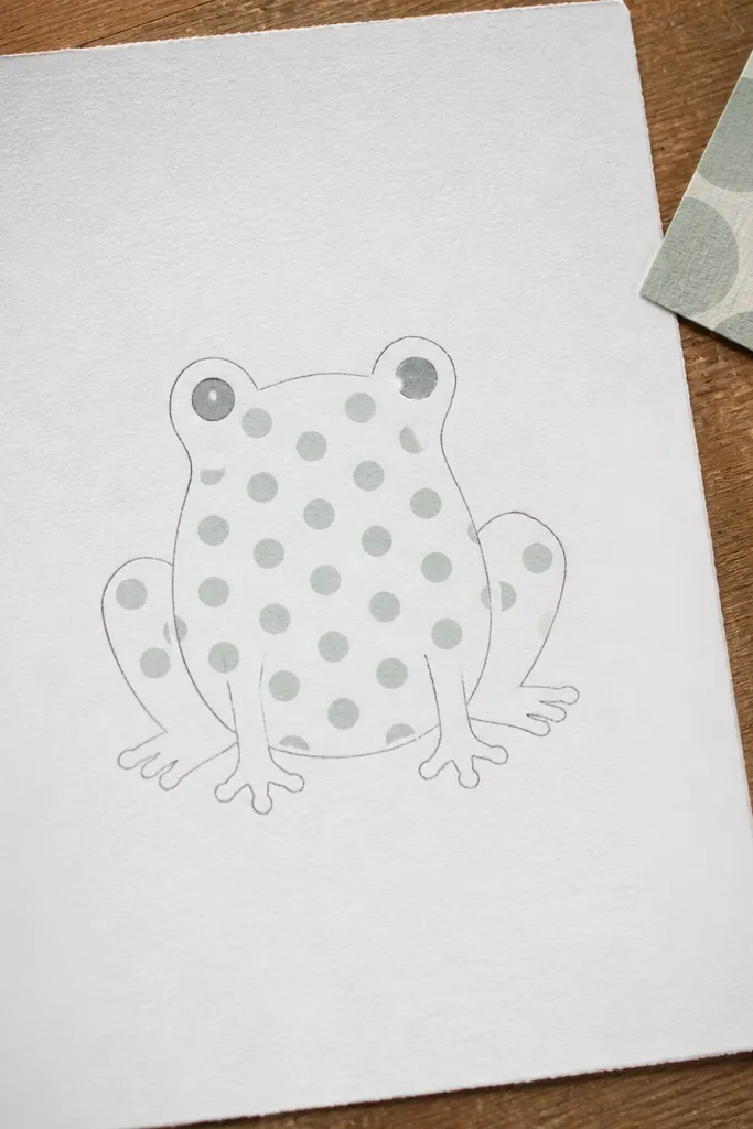 Frog body with a dotted belly pattern and simple eyes