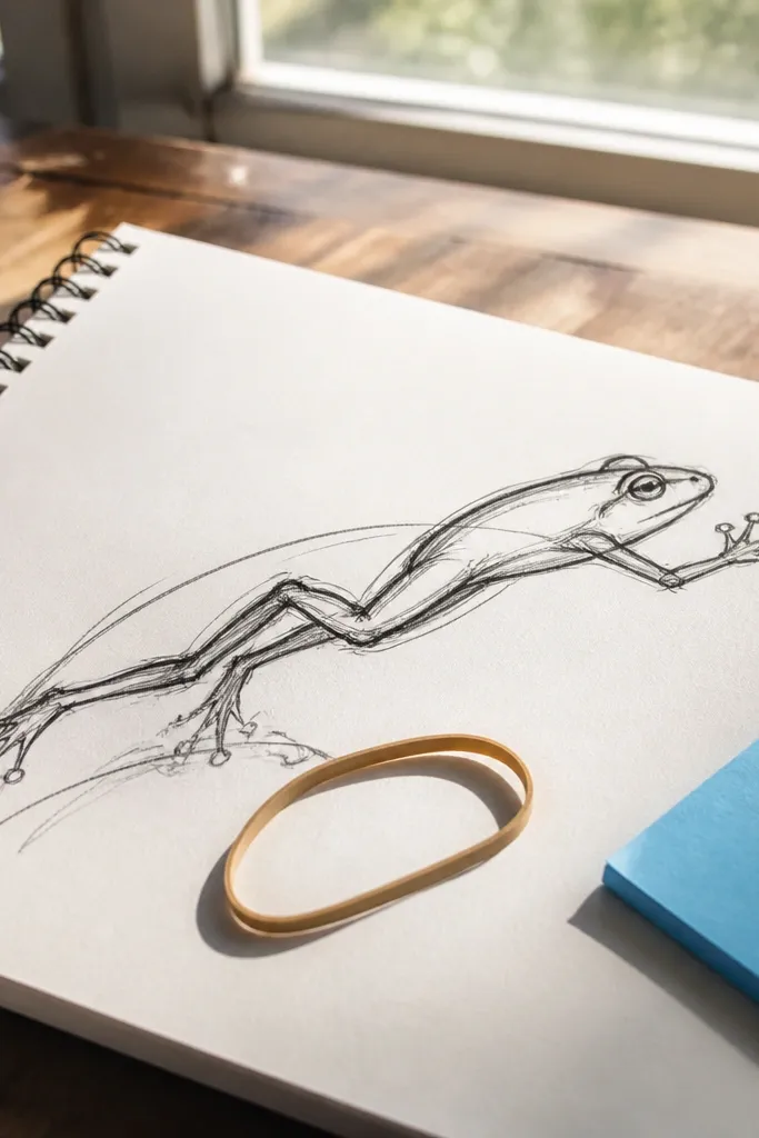 Jumping frog with legs stretched back and small splayed toes