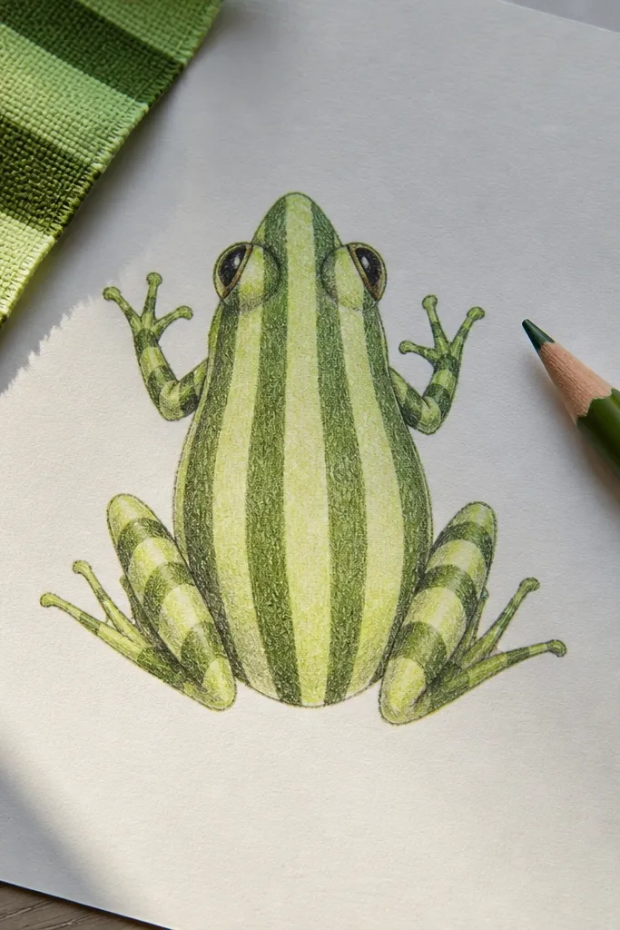 Frog with simple stripe pattern across the body and big eyes