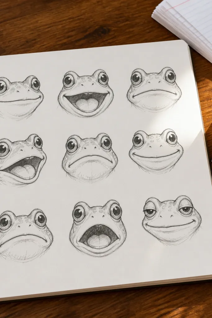 Close frog head drawing with two big eyes and a simple mouth
