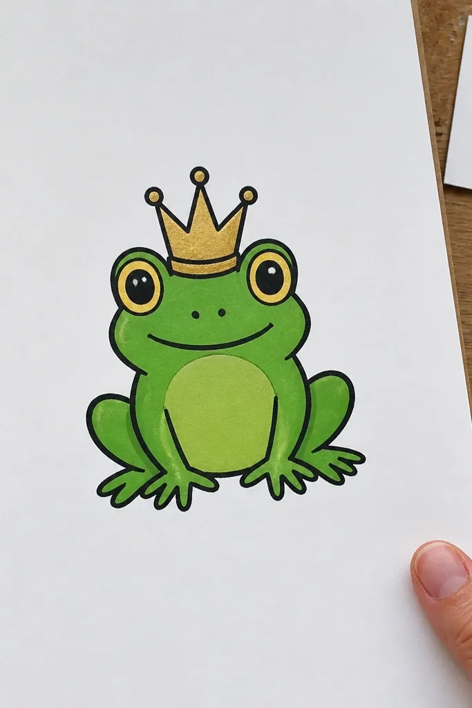 A frog with big eyes wearing a small gold crown