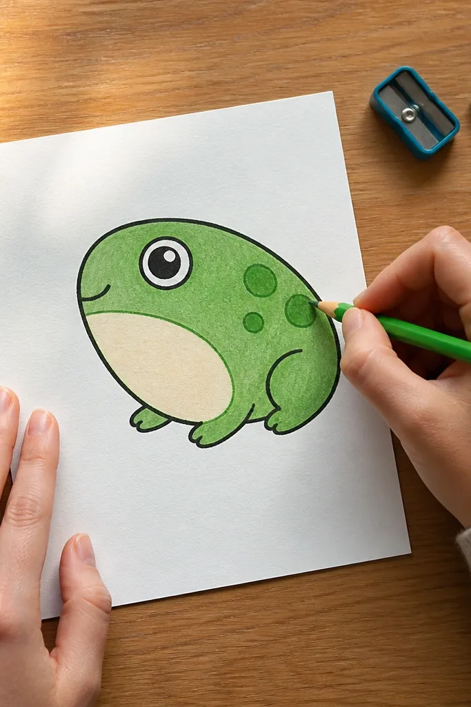 A frog with a cream belly and darker green spots