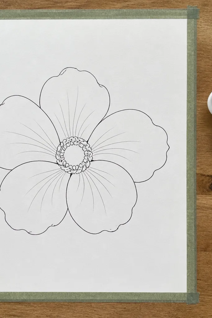 A hibiscus outline with a patterned center made of tiny loops