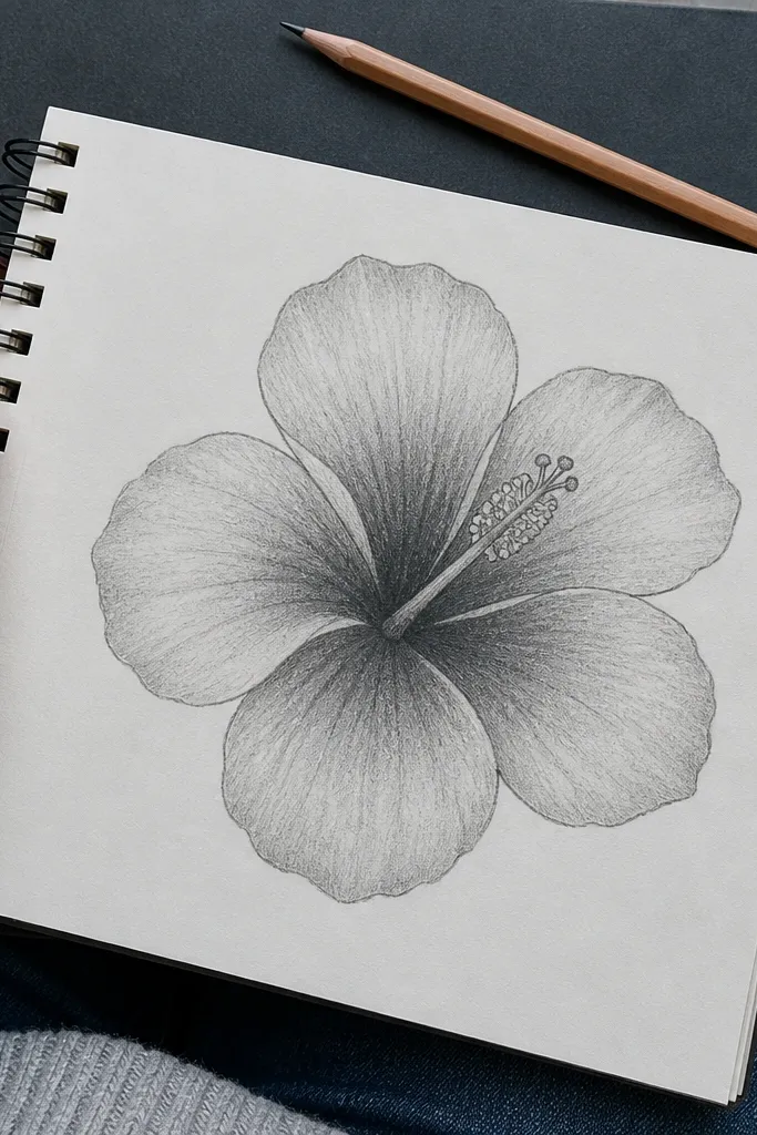 A hibiscus with three-tone ombre shading inside each petal