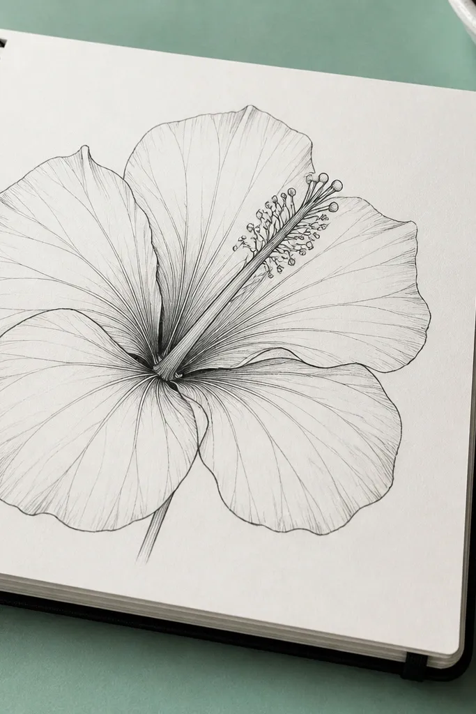 Hibiscus petals with fine vein lines radiating from the center