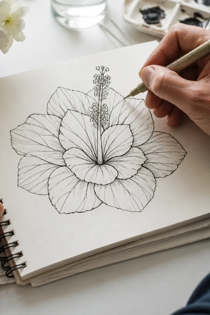 A hibiscus with three visible layers of petals around the center