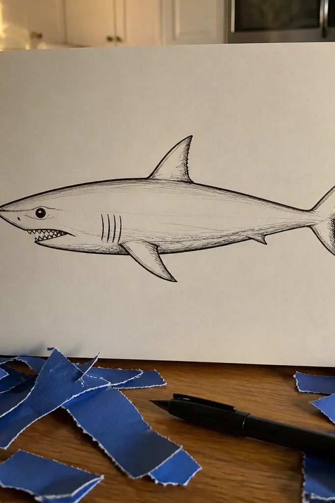 Side-view shark profile with a row of simple triangular teeth
