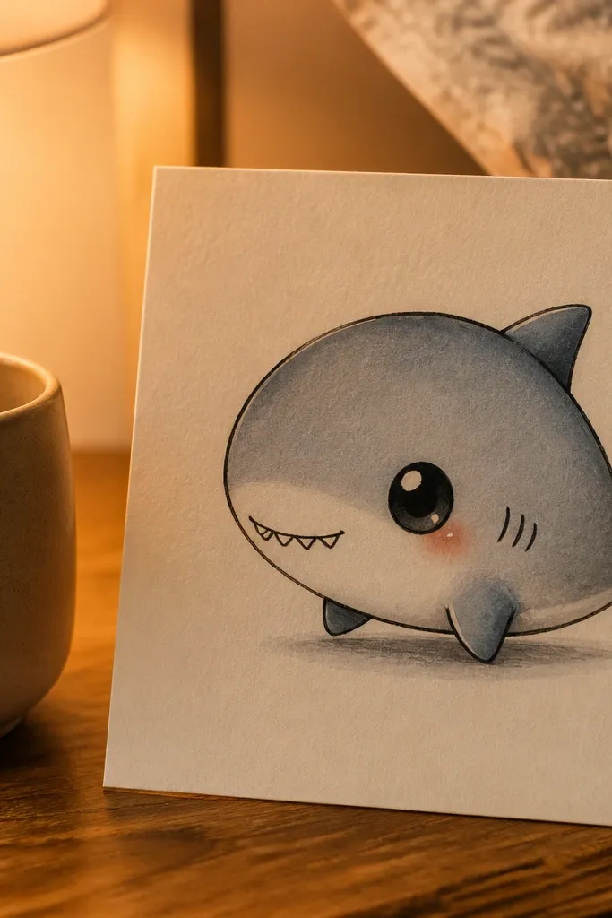 Cute chibi shark with oversized head and tiny fins